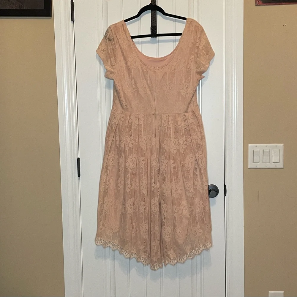 Torrid 16 Blush Lace Tea length Dress Asymmetrical Scalloped hem fully lined - Picture 14 of 15